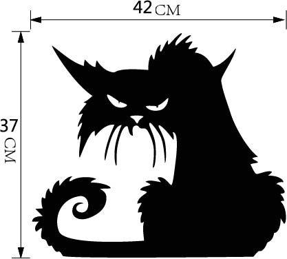 Size diagram of the black cat wall decal: 42 cm wide by 37 cm tall