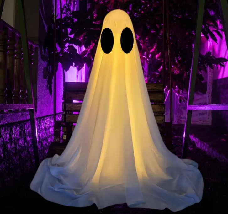 Hanging cloth ghost decoration with two plain oval eyes and no mouth
