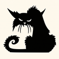 Prowling black cat silhouette wall decal with a curled tail on a warm ivory background